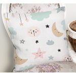 - Rh-K1110-1 - Realhomes Ay Yıldız Gökyüzü Sevimli Tasarım Dijital Baskılı Özel Tasarım Modern Yastık Kırlent Kılıfı Realhomes