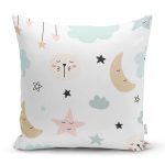 - Rh-K1110 - Realhomes Ay Yıldız Gökyüzü Sevimli Tasarım Dijital Baskılı Özel Tasarım Modern Yastık Kırlent Kılıfı Realhomes