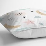 - Rh-K1110-2 - Realhomes Ay Yıldız Gökyüzü Sevimli Tasarım Dijital Baskılı Özel Tasarım Modern Yastık Kırlent Kılıfı Realhomes