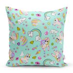 - Rh-K1113 - Realhomes Realhomes Unicorn Gökkuşağı Motifli Özel Tasarım Dijital Baskılı Modern Yastık Kırlent Kılıfı Realhomes