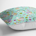 - Rh-K1113-2 - Realhomes Realhomes Unicorn Gökkuşağı Motifli Özel Tasarım Dijital Baskılı Modern Yastık Kırlent Kılıfı Realhomes