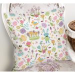 - Печать - Realhomes Realhomes Çiçekli ve Tavşan Tasarımlı Dijital Baskılı Modern Yastık Kırlent Kılıfı Realhomes