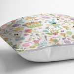 - Печать - Realhomes Realhomes Çiçekli ve Tavşan Tasarımlı Dijital Baskılı Modern Yastık Kırlent Kılıfı Realhomes