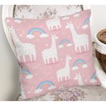 Pembe Zeminde Lama Ve Gök Kuşağı Dijital Baskılı Özel Tasarım Modern Yastık Kırlent Kılıfı Realhomes