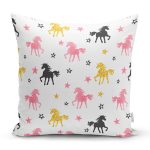 - Rh-K1117 - Realhomes Realhomes Renkli Unicorn At Tasarımlı Dijital Baskılı Modern Yastık Kırlent Kılıfı Realhomes