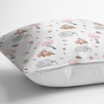 Realhomes Flamingo ve Fil Motifli Özel Tasarım Dijital Baskılı Modern Yastık Kırlent Kılıfı Realhomes