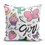 - Print - Realhomes Bebek Desenli Çilek Kelebek Dijital Baskılı Özel Tasarım Modern Yastık Kırlent Kılıfı Realhomes