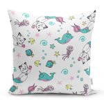 - Печать - Realhomes Realhomes Deniz Kızı Ayaklı Kedicik Tasarımlı Dijital Baskılı Modern Yastık Kırlent Kılıfı Realhomes