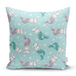 - new - Realhomes  Realhomes Deniz Kızı Ayaklı Kedicik Tasarımlı Dijital Baskılı Modern Yastık Kırlent Kılıfı Realhomes