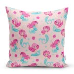 - mermaidonrainbow2 - Realhomes Realhomes Pembe Zeminde Denizkızı Motifli Özel Tasarım Dijital Baskılı Modern Yastık Kırlent Kılıfı Realhomes