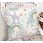 - Print - Realhomes Realhomes Gökkuşağı Üzerinde Tavşan Motifli Özel Tasarım Dijital Baskılı Modern Yastık Kırlent Kılıfı Realhomes