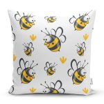 Sevimli Arı Dijital Baskılı Özel Tasarım Modern Yastık Kırlent Kılıfı Realhomes