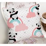 - Print - Realhomes Gökkuşağı Ve Panda Dijital Baskılı Özel Tasarım Modern Yastık Kırlent Kılıfı Realhomes