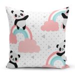 - Print - Realhomes Gökkuşağı Ve Panda Dijital Baskılı Özel Tasarım Modern Yastık Kırlent Kılıfı Realhomes