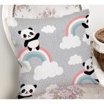 - Print - Realhomes Gökkuşağı Ve Panda Desenli Dijital Baskılı Özel Tasarım Modern Yastık Kırlent Kılıfı Realhomes