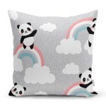 - Print - Realhomes Gökkuşağı Ve Panda Desenli Dijital Baskılı Özel Tasarım Modern Yastık Kırlent Kılıfı Realhomes