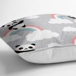 - Print - Realhomes Gökkuşağı Ve Panda Desenli Dijital Baskılı Özel Tasarım Modern Yastık Kırlent Kılıfı Realhomes