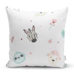 Beyaz Zeminde Sevimli Hayvanlar Dijital Baskılı Özel Tasarım Modern Yastık Kırlent Kılıfı Realhomes