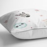 Beyaz Zeminde Sevimli Hayvanlar Dijital Baskılı Özel Tasarım Modern Yastık Kırlent Kılıfı Realhomes