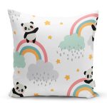 Panda Gökkuşağı Sevimli Tasarım Dijital Baskılı Özel Tasarım Modern Yastık Kırlent Kılıfı Realhomes