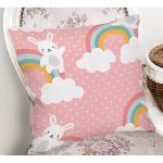 Gökkuşağı Ve Sevimli Tavşan Dijital Baskılı Özel Tasarım Modern Yastık Kırlent Kılıfı Realhomes