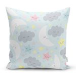 - Rh-K1137 - Realhomes Uyku Temalı Sevimli Ay Ve Yıldızlar Dijital Baskılı Özel Tasarım Modern Yastık Kırlent Kılıfı Realhomes