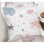 - Rh-K1142-1 - Realhomes Sevimli Yıldızlar Ve Bulut Desenli Dijital Baskılı Özel Tasarım Modern Yastık Kırlent Kılıfı Realhomes