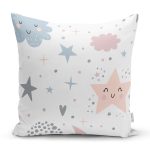 - Rh-K1142 - Realhomes Sevimli Yıldızlar Ve Bulut Desenli Dijital Baskılı Özel Tasarım Modern Yastık Kırlent Kılıfı Realhomes