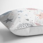 - Rh-K1142-2 - Realhomes Sevimli Yıldızlar Ve Bulut Desenli Dijital Baskılı Özel Tasarım Modern Yastık Kırlent Kılıfı Realhomes