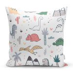 Bebek Desenli Sevimli Dinozorlar Dijital Baskılı Özel Tasarım Modern Yastık Kırlent Kılıfı Realhomes