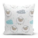 - Merry Christmas 2018 - Realhomes Beyaz Zeminde Uyuyan Koyun Motifli Dijital Baskılı Özel Tasarım Modern Yastık Kırlent Kılıfı Realhomes