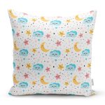 - Rh-K1150 - Realhomes Gökyüzü Bulut Ve Yıldız Desenli Dijital Baskılı Özel Tasarım Modern Yastık Kırlent Kılıfı Realhomes