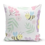 Realhomes Sevimli Arı Desenli Dijital Baskılı Özel Tasarım Modern Yastık Kırlent Kılıfı Realhomes