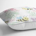 Realhomes Sevimli Arı Desenli Dijital Baskılı Özel Tasarım Modern Yastık Kırlent Kılıfı Realhomes
