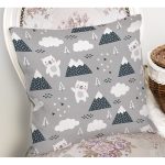 Gri Zeminde Sevimli Ayı Desenli Dijital Baskılı Özel Tasarım Modern Yastık Kırlent Kılıfı Realhomes