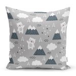 Gri Zeminde Sevimli Ayı Desenli Dijital Baskılı Özel Tasarım Modern Yastık Kırlent Kılıfı Realhomes