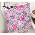 - Rh-K1157-1 - Realhomes Pembe Zeminli Bebek Motifi Dijital Baskılı Özel Tasarım Modern Yastık Kırlent Kılıfı Realhomes