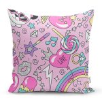 - Rh-K1157 - Realhomes Pembe Zeminli Bebek Motifi Dijital Baskılı Özel Tasarım Modern Yastık Kırlent Kılıfı Realhomes