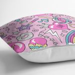 - Rh-K1157-2 - Realhomes Pembe Zeminli Bebek Motifi Dijital Baskılı Özel Tasarım Modern Yastık Kırlent Kılıfı Realhomes