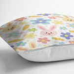 Sevimli Tavşan Ve Havuç Desenli Dijital Baskılı Özel Tasarım Modern Yastık Kırlent Kılıfı Realhomes