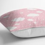 - Основные RGB - Realhomes Pembe Zeminde Beyaz Bulutlar Dijital Baskılı Özel Tasarım Modern Yastık Kırlent Kılıfı Realhomes