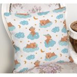 Bulut Üstünde Sevimli Ayıcıklar Dijital Baskılı Özel Tasarım Modern Yastık Kırlent Kılıfı Realhomes