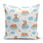 Bulut Üstünde Sevimli Ayıcıklar Dijital Baskılı Özel Tasarım Modern Yastık Kırlent Kılıfı Realhomes