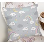 - EasterBasket - Realhomes Gri Zeminde Gökkuşağı Ve Bulutlar Dijital Baskılı Özel Tasarım Modern Yastık Kırlent Kılıfı Realhomes
