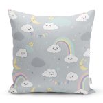 - EasterBasket - Realhomes Gri Zeminde Gökkuşağı Ve Bulutlar Dijital Baskılı Özel Tasarım Modern Yastık Kırlent Kılıfı Realhomes