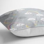 - EasterBasket - Realhomes Gri Zeminde Gökkuşağı Ve Bulutlar Dijital Baskılı Özel Tasarım Modern Yastık Kırlent Kılıfı Realhomes