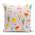 Pembe Zeminde Sevimli Hayvanlar Baskılı Dijital Baskılı Özel Tasarım Modern Yastık Kırlent Kılıfı Realhomes