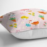 Pembe Zeminde Sevimli Hayvanlar Baskılı Dijital Baskılı Özel Tasarım Modern Yastık Kırlent Kılıfı Realhomes