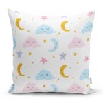 Uyku Temalı Bulut Ve Ay Desenli Dijital Baskılı Özel Tasarım Modern Yastık Kırlent Kılıfı Realhomes