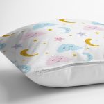 Uyku Temalı Bulut Ve Ay Desenli Dijital Baskılı Özel Tasarım Modern Yastık Kırlent Kılıfı Realhomes